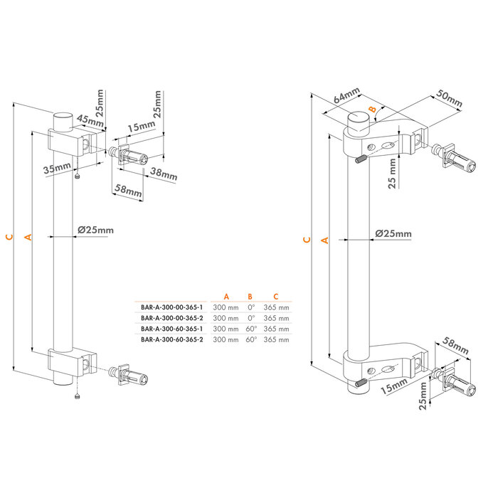 LOCINOX Paar schwarz eloxierte Locinox-Türgriffe BAR-A-300 – fest oder abgewinkelt