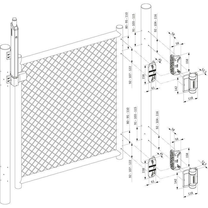 LOCINOX  Paire de charnières à ressort Locinox 180° SERVAL noires avec contrôle d'effort - vis autoperceuses (2x)