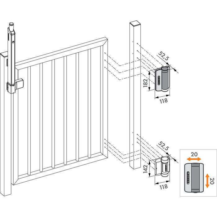 LOCINOX  Black Locinox hydraulic 180° gate closer CARACAL-SD-K & SERVAL hinge