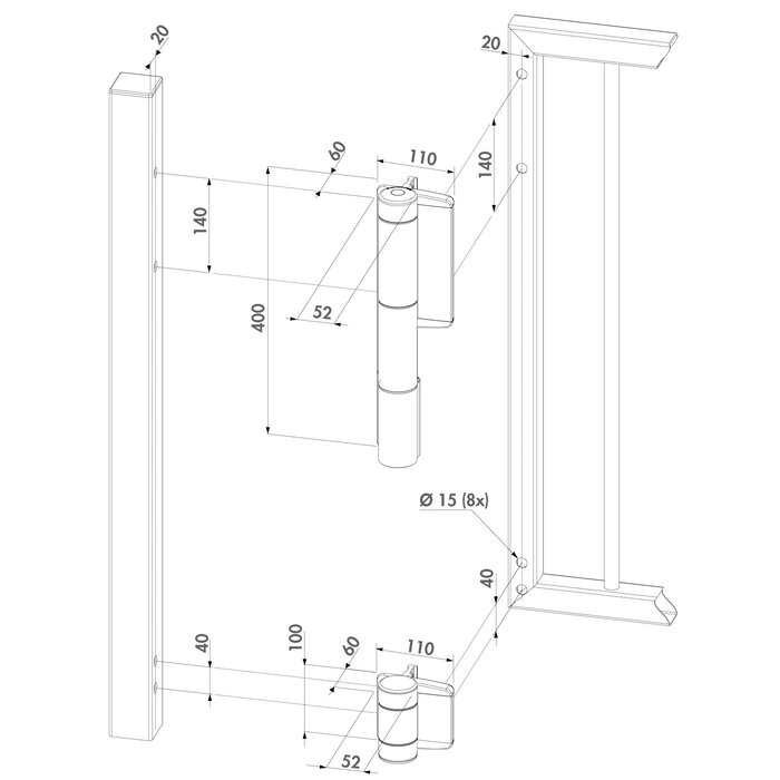 LOCINOX Locinox hydraulic hinge and gate closer MAMMOTH-180 with DINO hinge