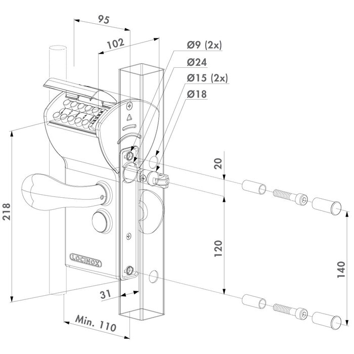 LOCINOX Locinox free Vinci mechanical code lock LFKQ40X1LCR with door handle