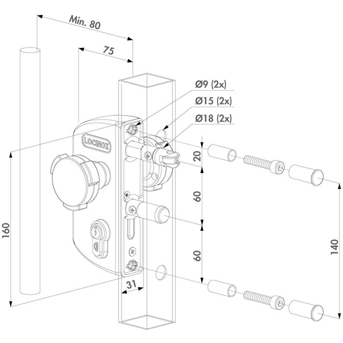 LOCINOX Locinox Kindersicheres Torschloss LAKZ5IP1LVCAKID für Vierkantprofil 50 mm