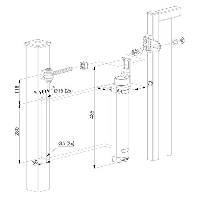 LOCINOX Locinox aesthetic gate closer 180° RHINO with coupling on hinge