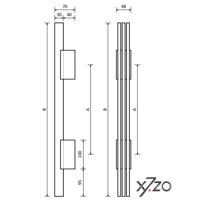 X7.ZO Poignée de porte solide en acier inoxydable Z48 au design épuré - 1000 mm