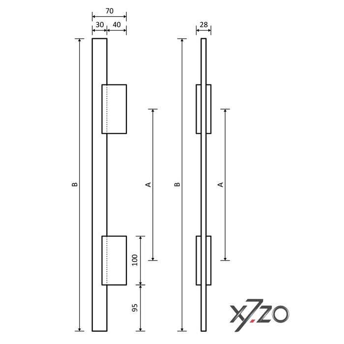 X7.ZO Poignée de porte solide et élégante en acier inoxydable Z49 - X7.ZO - 1000 mm