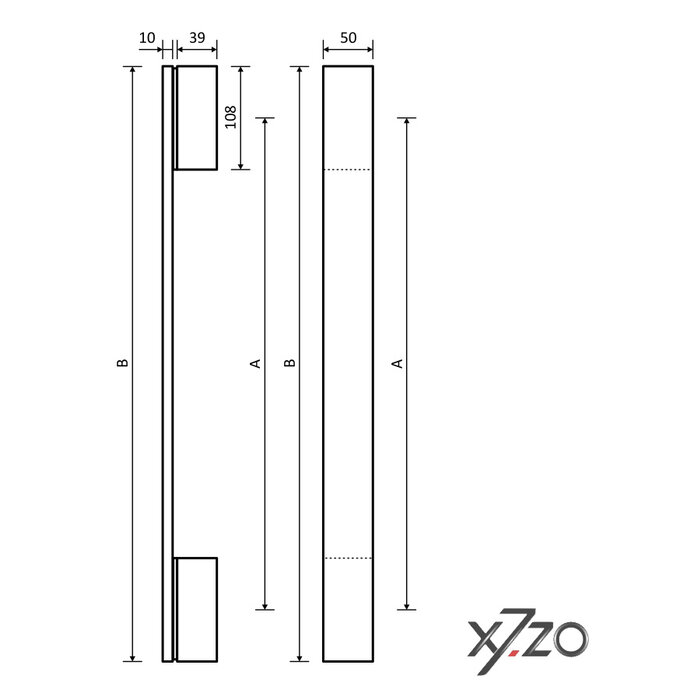 X7.ZO Poignée de porte noire Z45 en acier inoxydable massif avec aluminium - 1000 mm