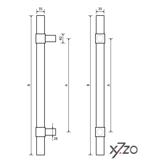 X7.ZO Poignée de porte Z36 BS Ø 35mm en noyer américain avec laiton - Droite