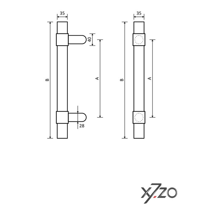 X7.ZO Poignée de porte Z37 BS Ø 35mm en noyer américain avec laiton - Inclinée