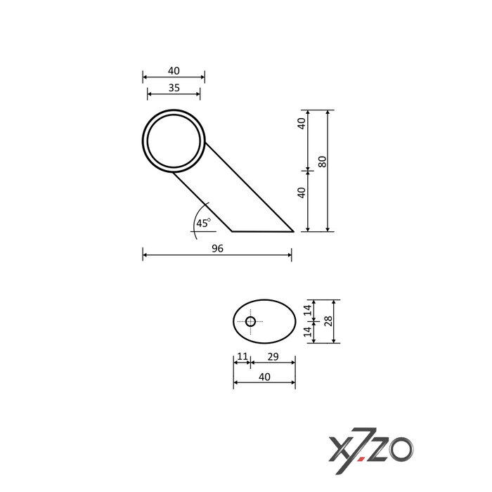 X7.ZO Türgriff Z37 BS Ø 35mm aus amerikanischem Nussbaum mit Messing - Schräg