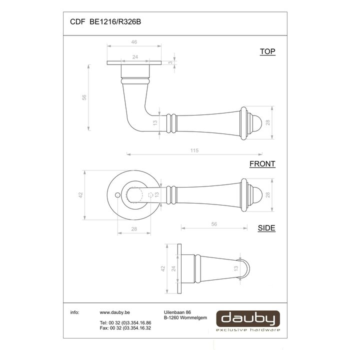 Dauby Pair of cast iron CDF door handles BE1216 for indoor use - Rust (RC)