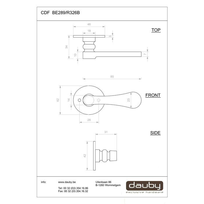 Dauby Paire de petites poignées de porte CDF en fer BE289 pour usage intérieur - Fer forgé (FP)