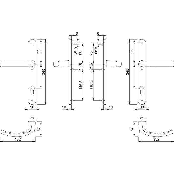Hoppe Hoppe Schmalschild-Set Lüttich weißer Griff + Griff für Profiltüren - PC 92mm