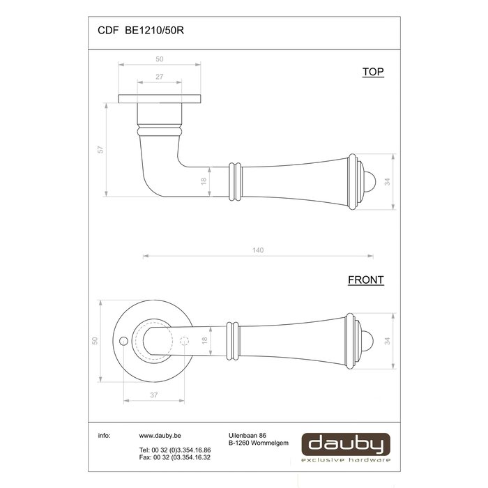 Dauby Pair of cast iron CDF door handles BE1210 - Black (N)