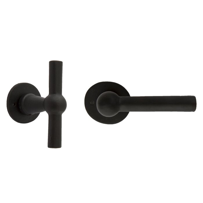 Dauby Pair of cast iron CDF door handles BECDF "T+L" - Black (N)