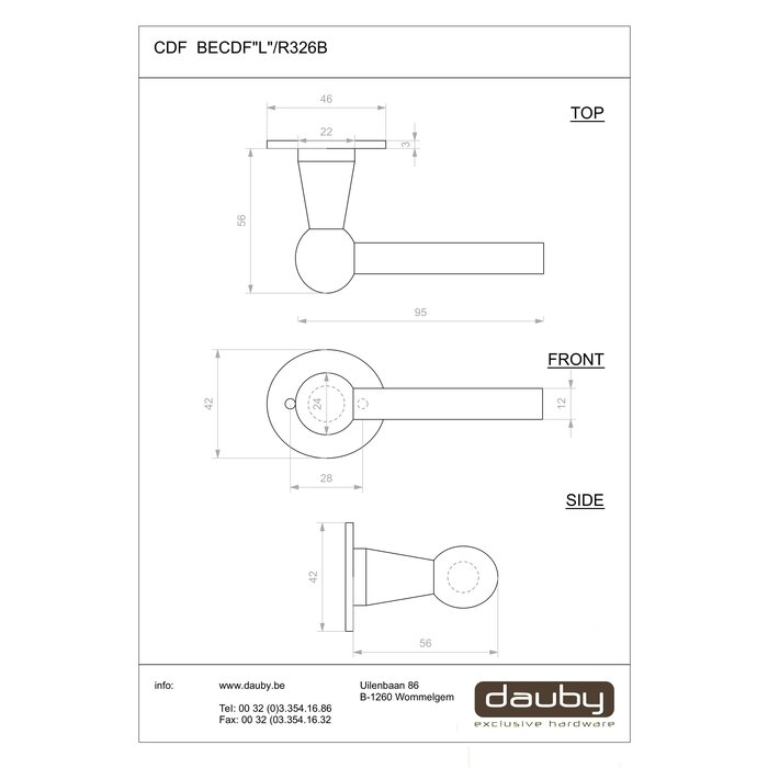 Dauby Pair of cast iron CDF door handles BECDF "L+L" - Rust (RC)