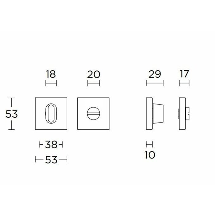 DKS WC garnituur WC53V zonder indicator - mat zwart - 53x53mm
