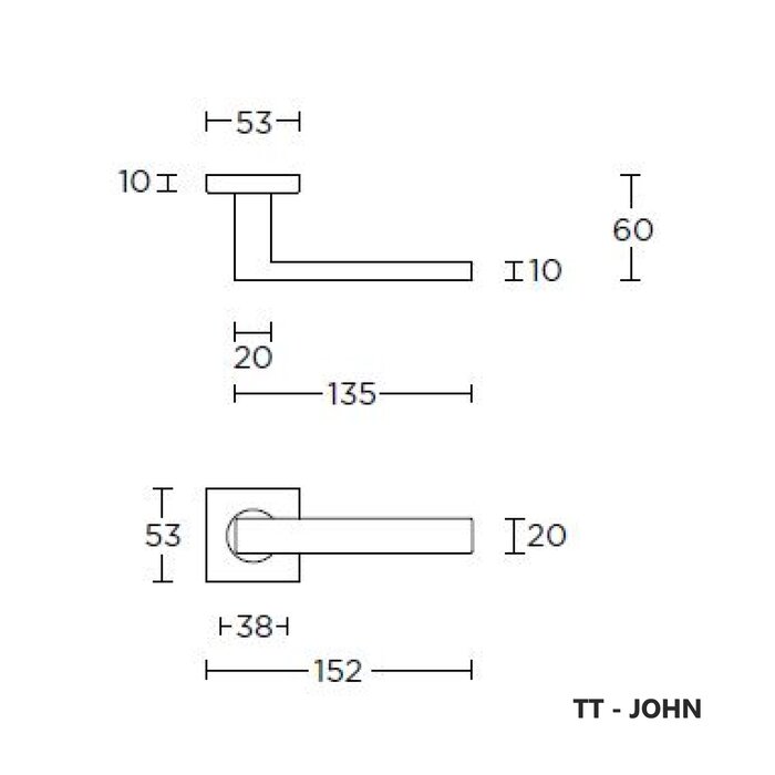 DKS Türgriffe 'John' Feder auf quadratischer Rosette 53x53mm - Mattschwarz