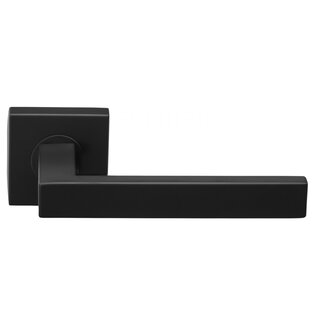 DKS Door handle 'John' spring on square rosette - matt black
