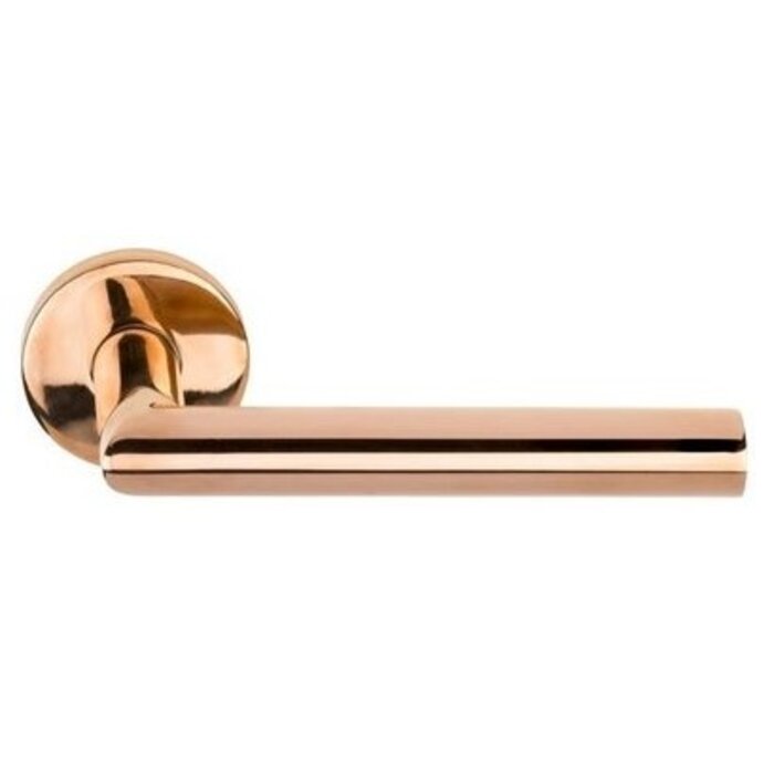 DKS Door handles 'Nand' spring on round rosette Ø 52 mm - PVD polished copper