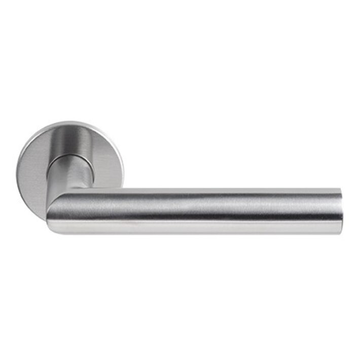 DKS Door handles 'Nand' spring on round rosette Ø 52 mm - matt stainless steel