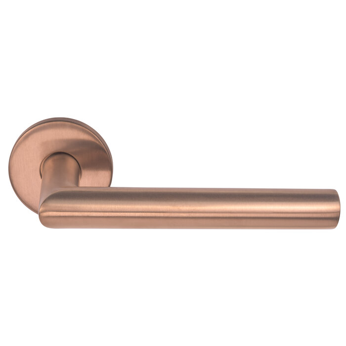 DKS Door handles 'Nand' spring on round rosette Ø 52 mm - matt copper