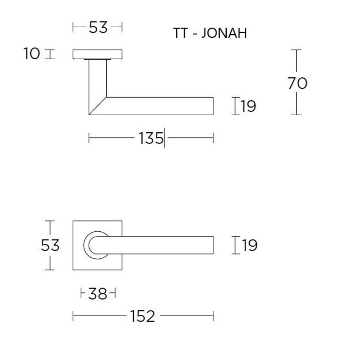 DKS Deurklinken 'Jonah' geveerd op vierkant rozet 53x53mm - mat RVS