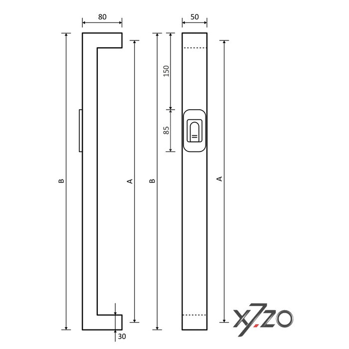 X7.ZO Black door handle Z46 1000mm with biometric laser for fingerprint access
