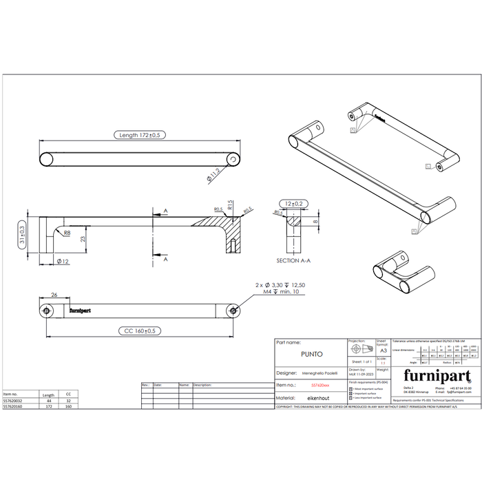 Furnipart Furnipart furniture handles PUNTO - oak - lacquered