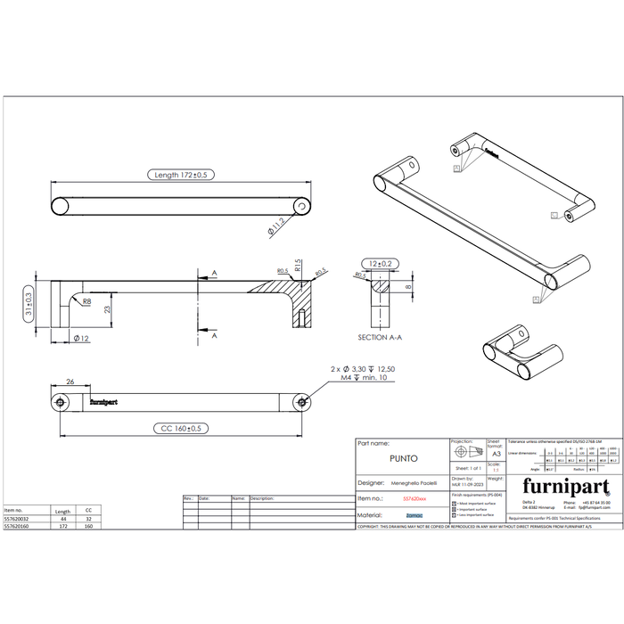 Furnipart Furnipart furniture knobs PUNTO - Zamac