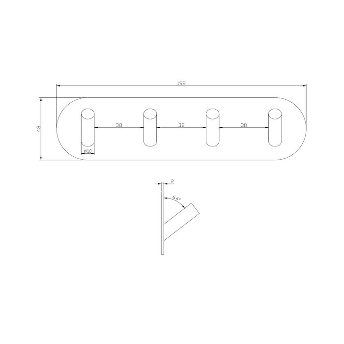 DKS Self-adhesive black coat rack with 4 hooks - strong 3M foil