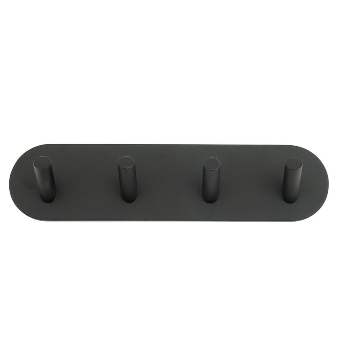 DKS Self-adhesive black coat rack with 4 hooks - strong 3M foil