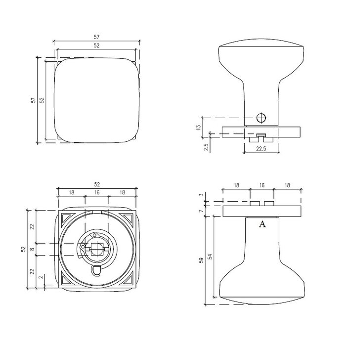 Aprile Single APRILE door knob QUERCA square 57x57 mm matt nickel