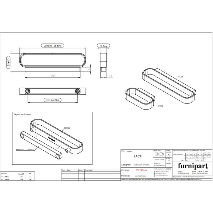 Furnipart  Furnipart Möbelgriff RACE Holz-Zamak / Edelstahloptik - Eiche lackiert