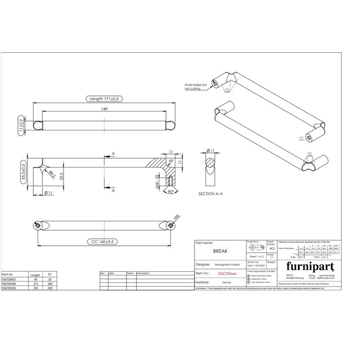 Furnipart Furnipart meubelknoppen BREAK - Zamac -zwart
