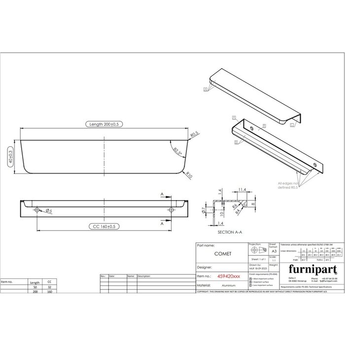 Furnipart Poignées de meubles Furnipart COMET - Noir mat brossé