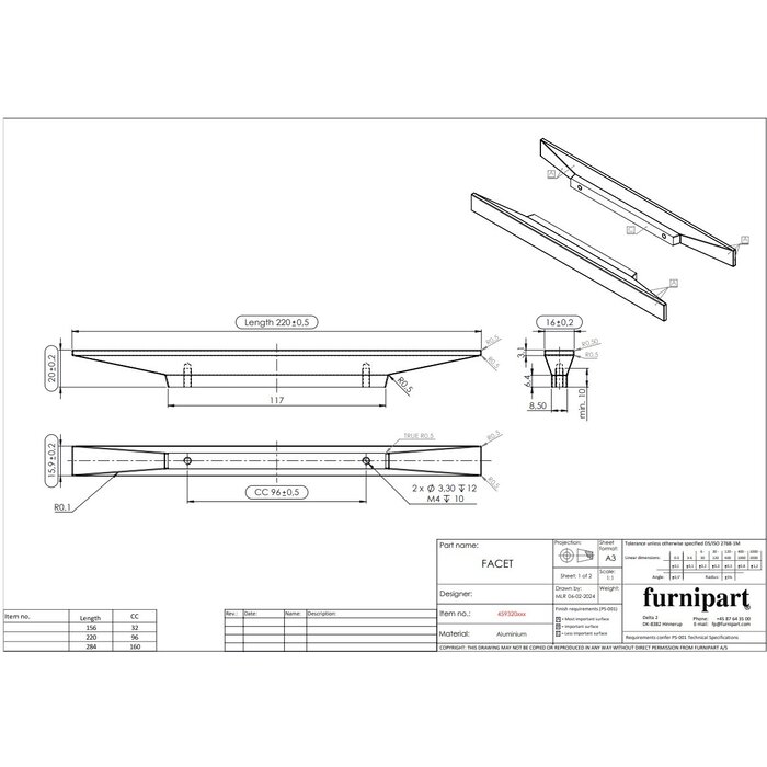 Furnipart Furnipart furniture handles FACET - Matt bronze