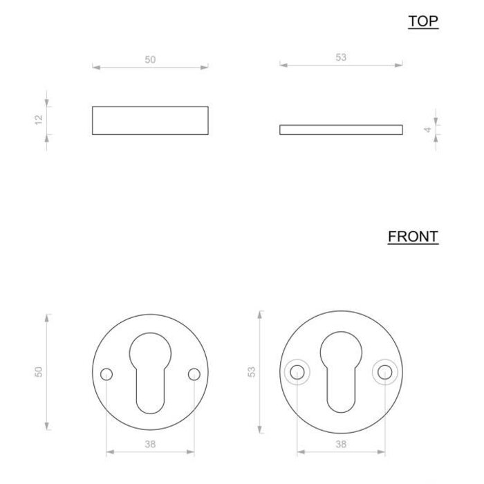 Dauby Paar Sicherheitsrosetten rund 50 mm - Rohmetall (RM)