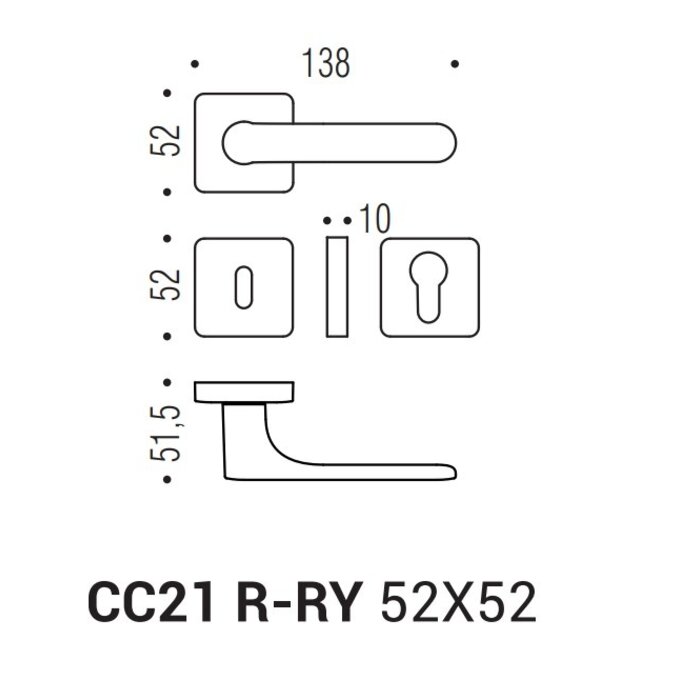 COLOMBO Weiße Türgriffe EIN Quadrat 52x52x10mm - Colombo