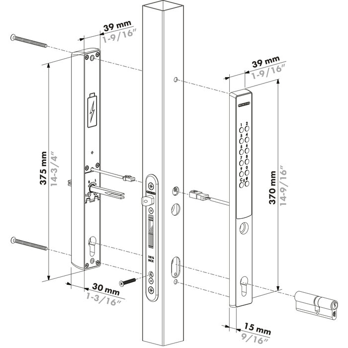 LOCINOX Locinox VERA - Serrure à code alimentée par batterie pour serrures de portail - argent
