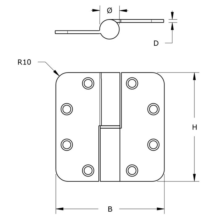 Dulimex Bullet pin hinge round corners 89x89 mm SKG***® galvanized steel