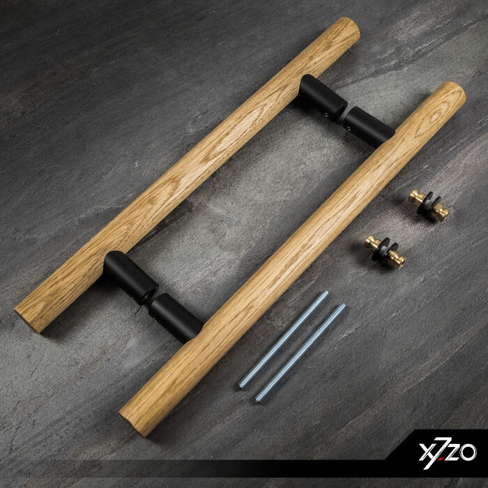 X7.ZO Paar deurgrepen Z11 34 - Eikenhout / RVS voor glas, deur of sauna - 34/300/500mm