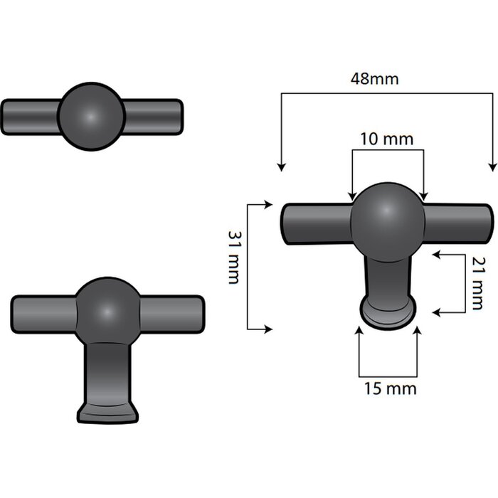 DKS Bouton de meuble modèle T KANSAS - 48 mm