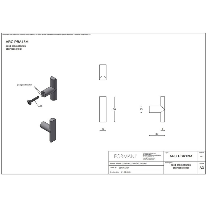 Formani ARC PBA13M meubelknop PVD mat zwart