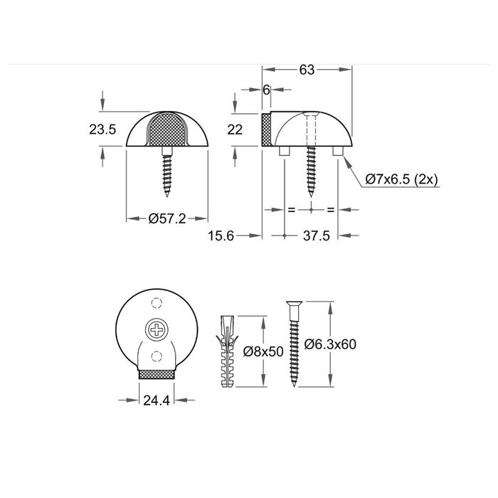 Artitec Deurstopper 01999/BL vloermontage Ø 57mm - Zwart