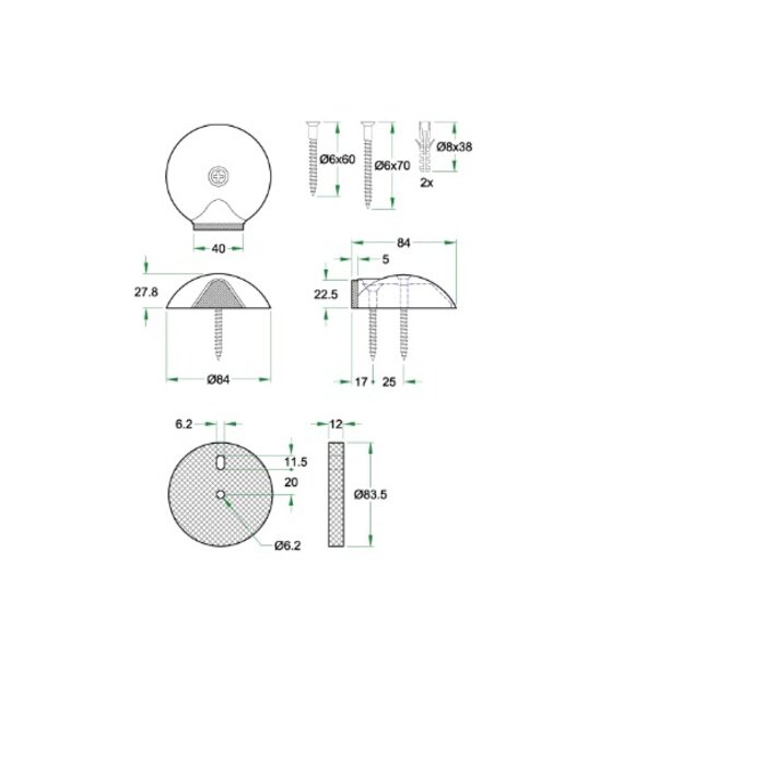 Artitec Butée de porte 02030/BL fixation au sol Ø 84 mm - Noir