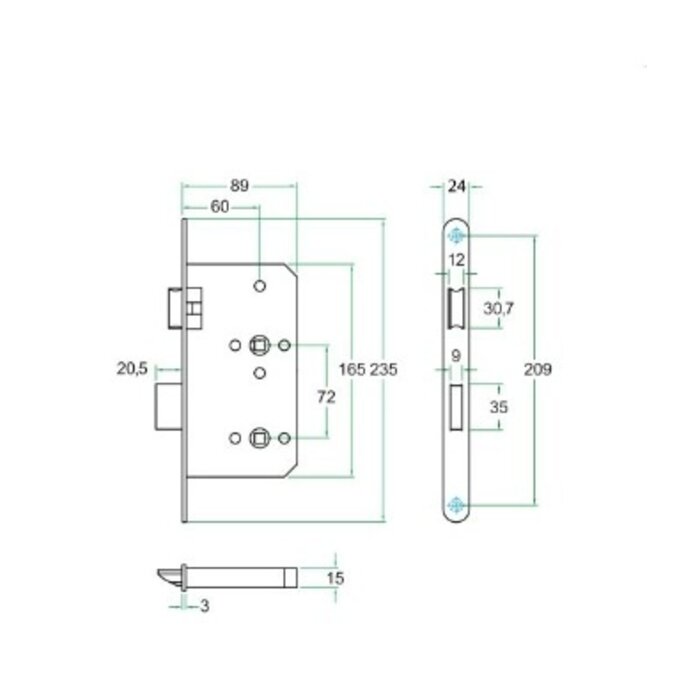 Artitec Artitec-Projektschlösser für intensiven Gebrauch mit Frontplatte 235 x 24 mm – Klasse 3 – Schwarz