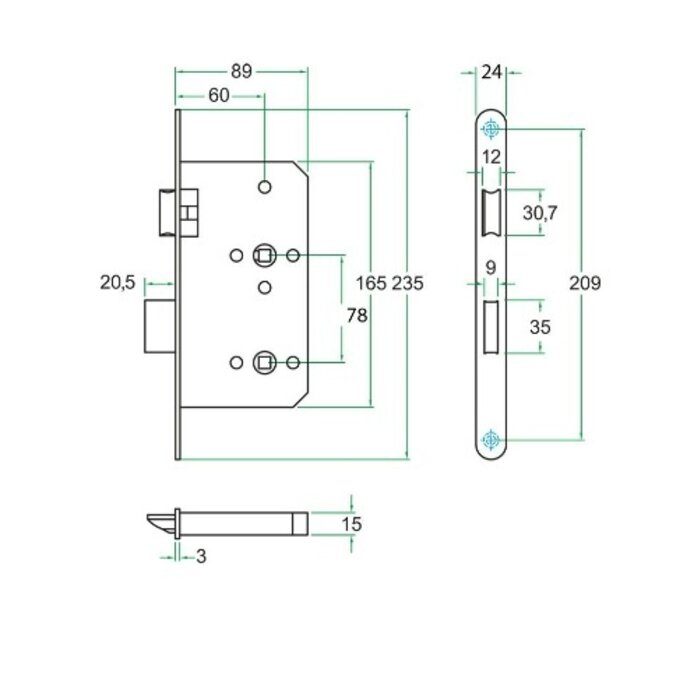 Artitec Artitec-Projektschlösser für intensiven Gebrauch mit Frontplatte 235 x 24 mm – Klasse 3 – Schwarz