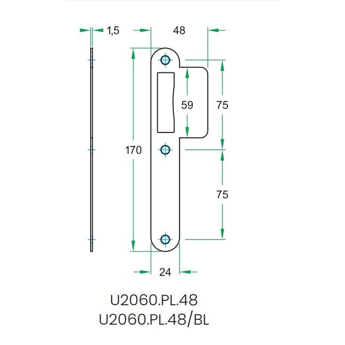 Artitec Artitec afgeronde sluitplaat 170x24 mm voor projectsloten - Zwart