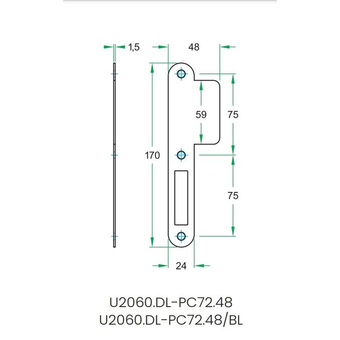 Artitec Artitec afgeronde sluitplaat 170x24 mm voor projectsloten - Zwart