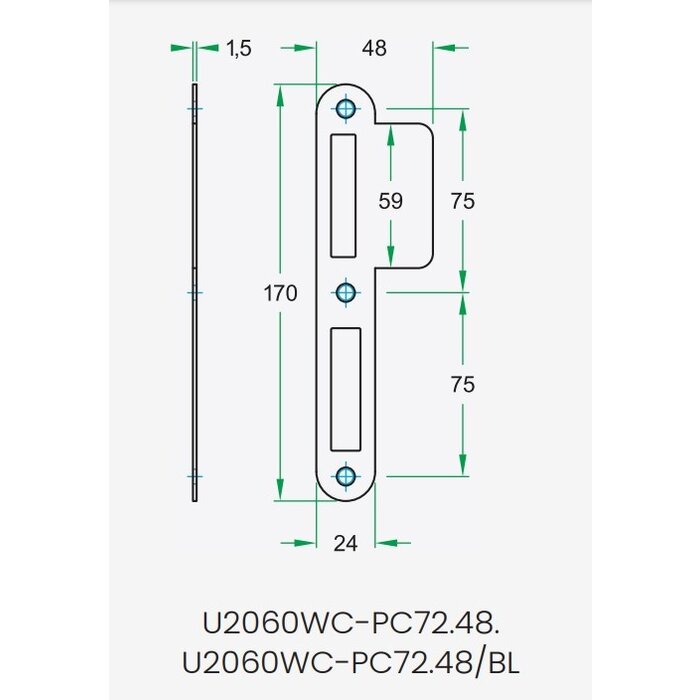Artitec Artitec afgeronde sluitplaat 170x24 mm voor projectsloten - Zwart